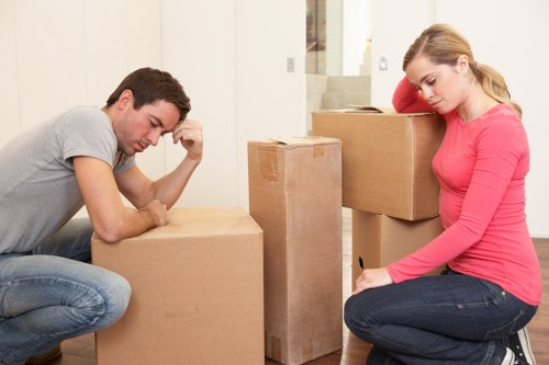Boxes and furniture loaded into a Shepherdsbush moving truck